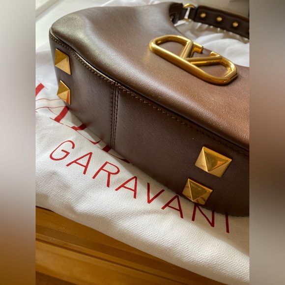 Valentino • NWT Valentino Garavani Roman Stud Sign Leather Shoulder Bag in Brown - Picture 6 of 11